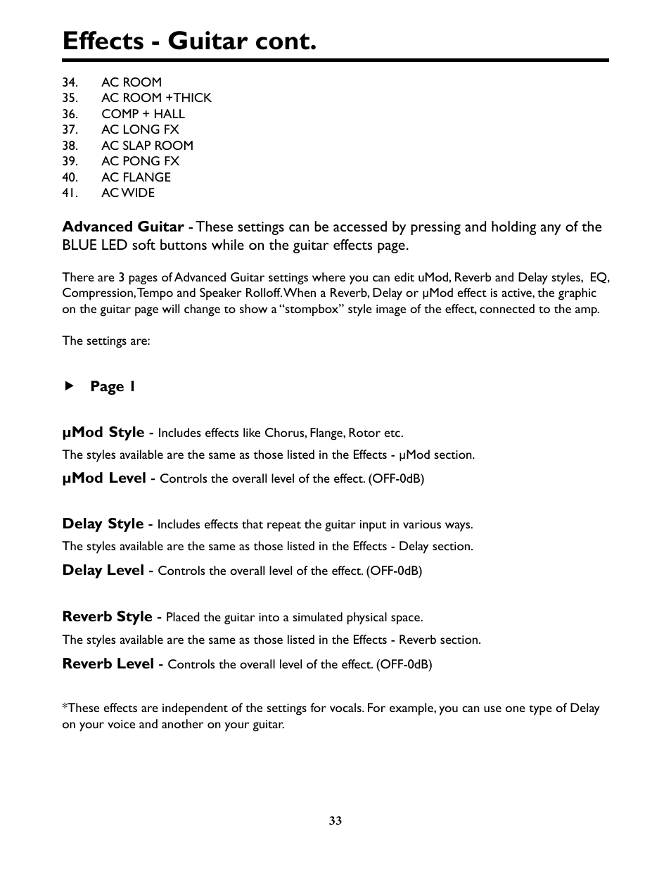 Effects - guitar cont | TC-Helicon VoiceLivePlay GTX Details manual User Manual | Page 33 / 39