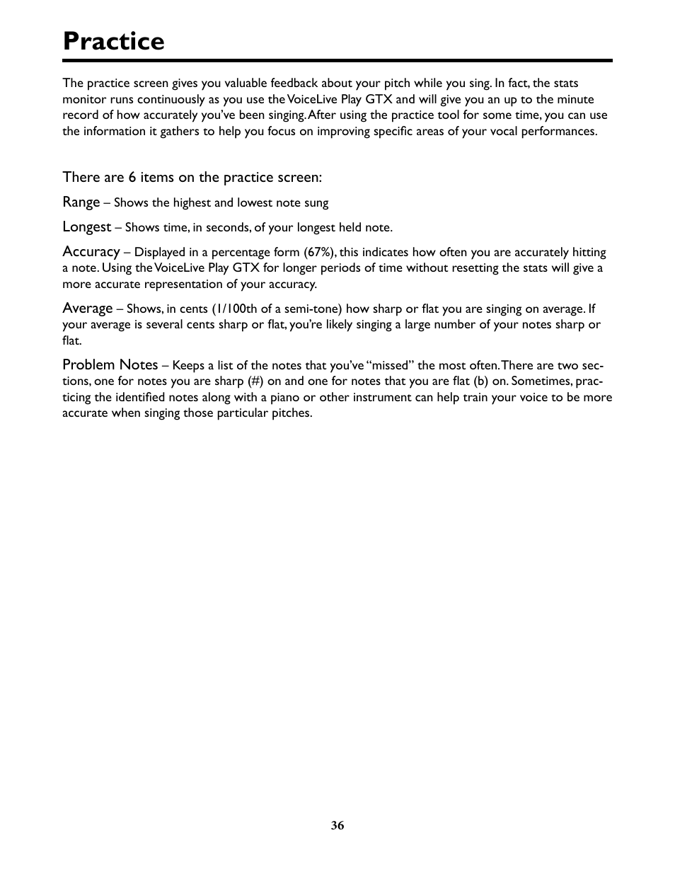 Practice, Practice 36 | TC-Helicon VoiceLivePlay GTX Details manual User Manual | Page 36 / 39