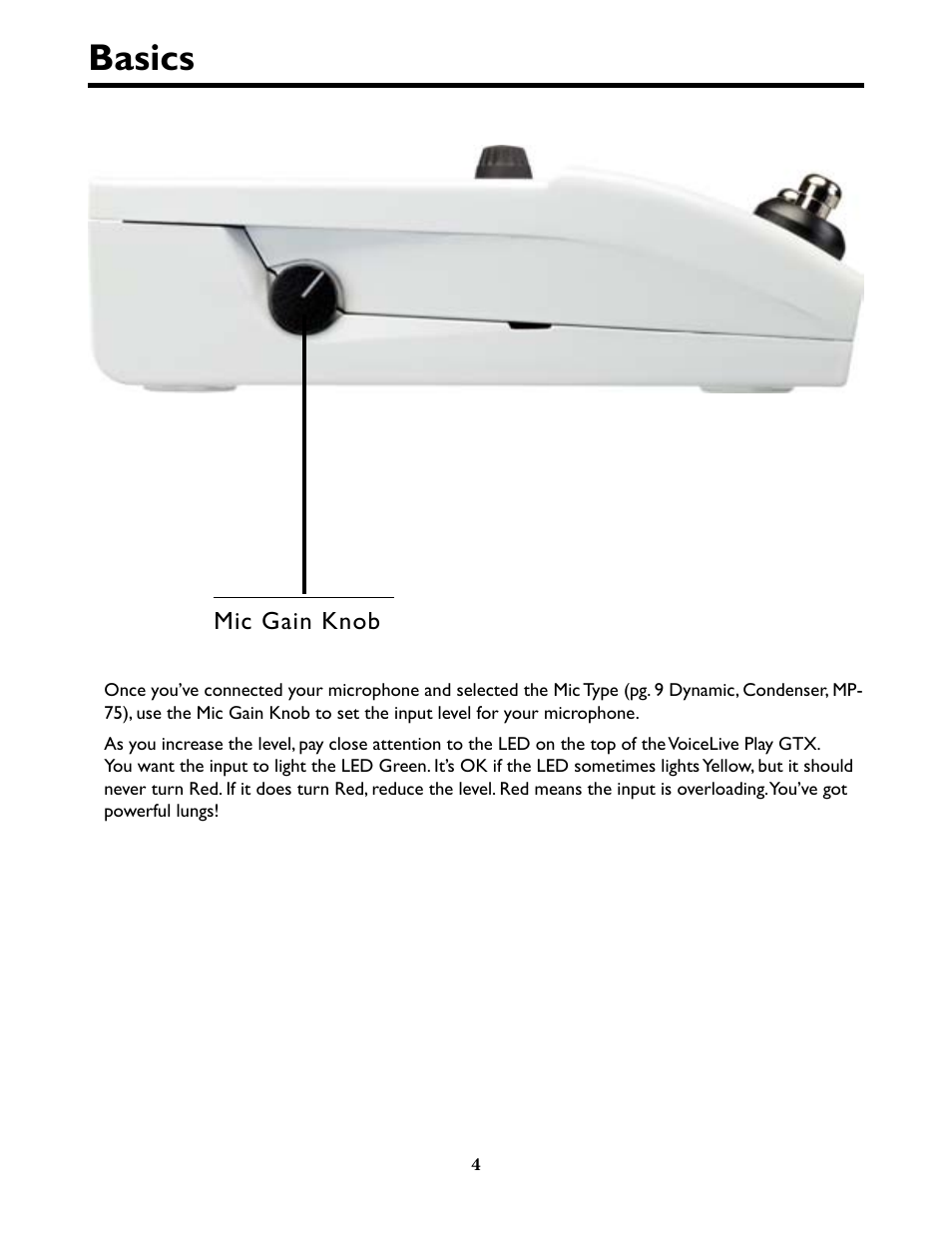 Basics, Basics 4 | TC-Helicon VoiceLivePlay GTX Details manual User Manual | Page 4 / 39