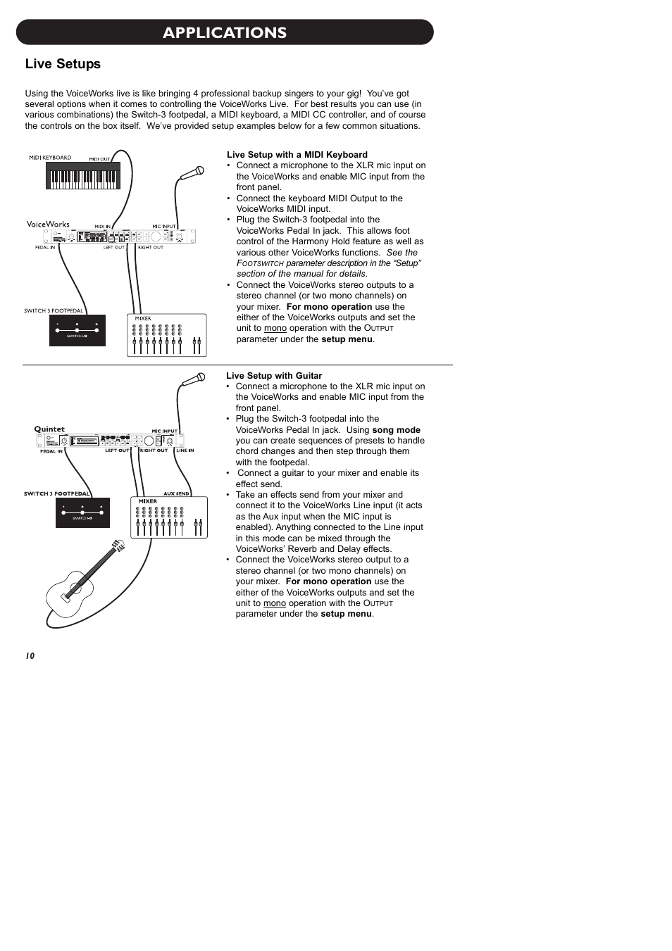 Applications, Live setups | TC-Helicon VoiceWorks Manual User Manual | Page 12 / 33