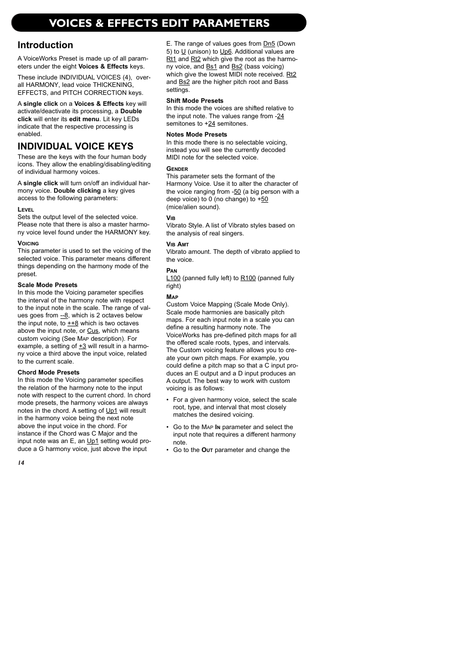 Voices & effects edit parameters, Introduction, Individual voice keys | TC-Helicon VoiceWorks Manual User Manual | Page 16 / 33