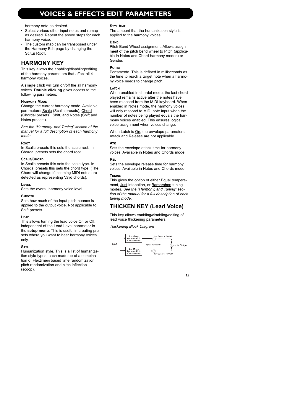 Voices & effects edit parameters, Harmony key, Thicken key (lead voice) | TC-Helicon VoiceWorks Manual User Manual | Page 17 / 33