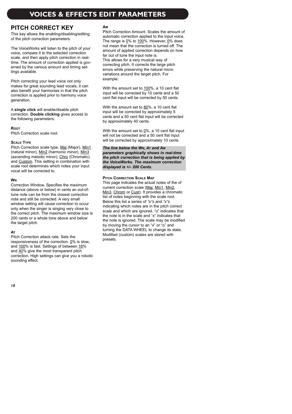 Voices & effects edit parameters, Pitch correct key | TC-Helicon VoiceWorks Manual User Manual | Page 20 / 33