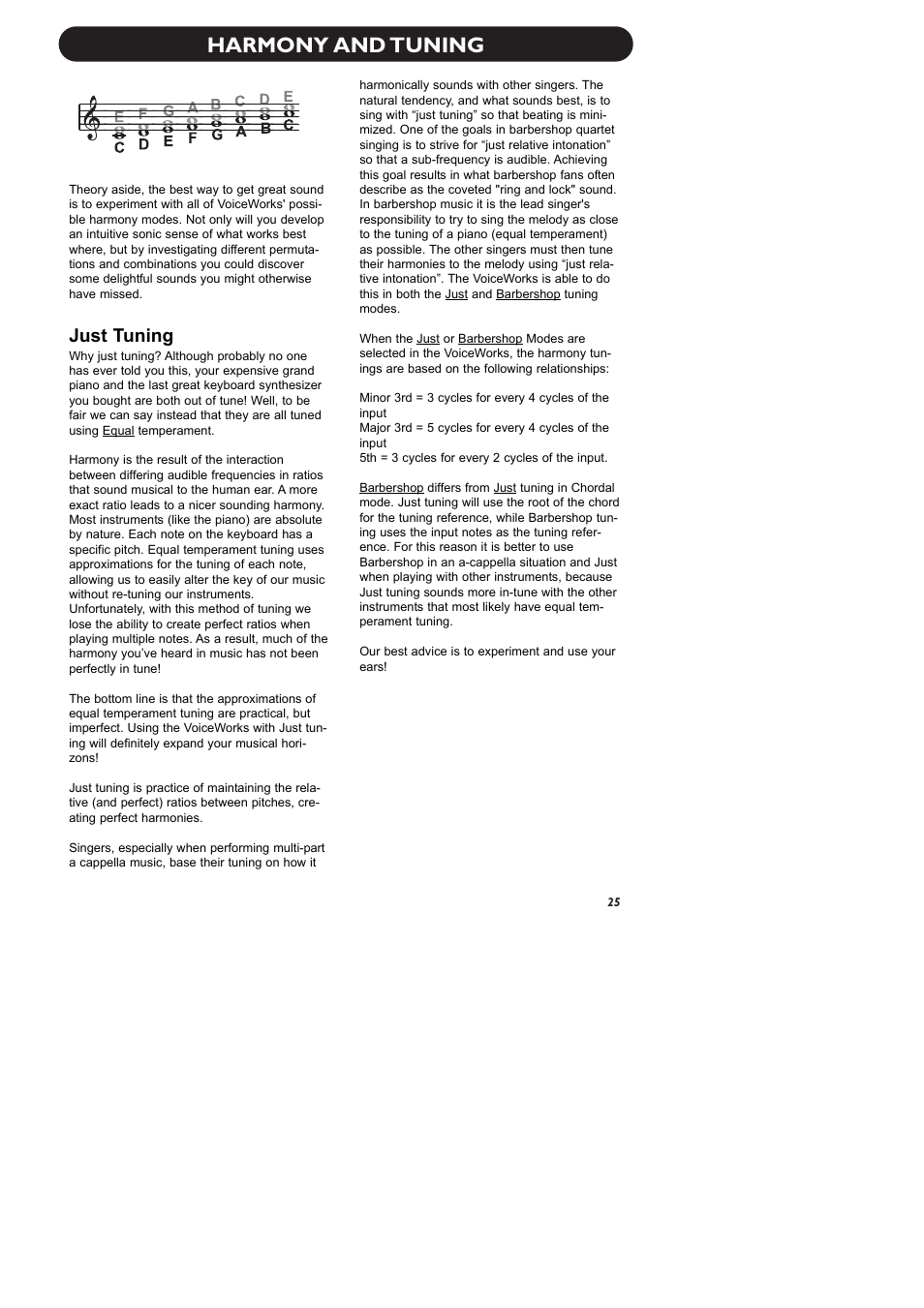 Harmony and tuning, Just tuning | TC-Helicon VoiceWorks Manual User Manual | Page 27 / 33