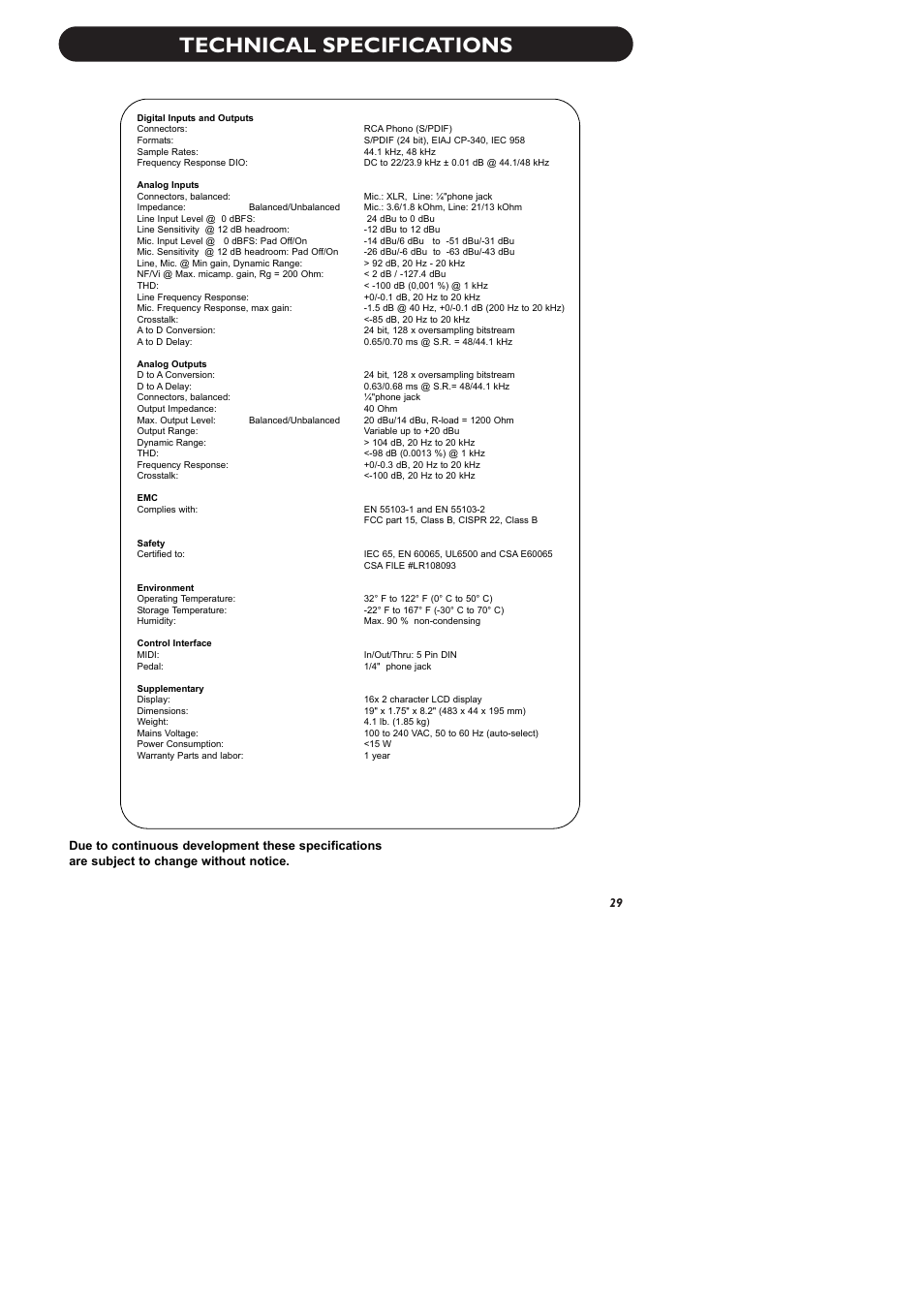 Technical specifications | TC-Helicon VoiceWorks Manual User Manual | Page 31 / 33