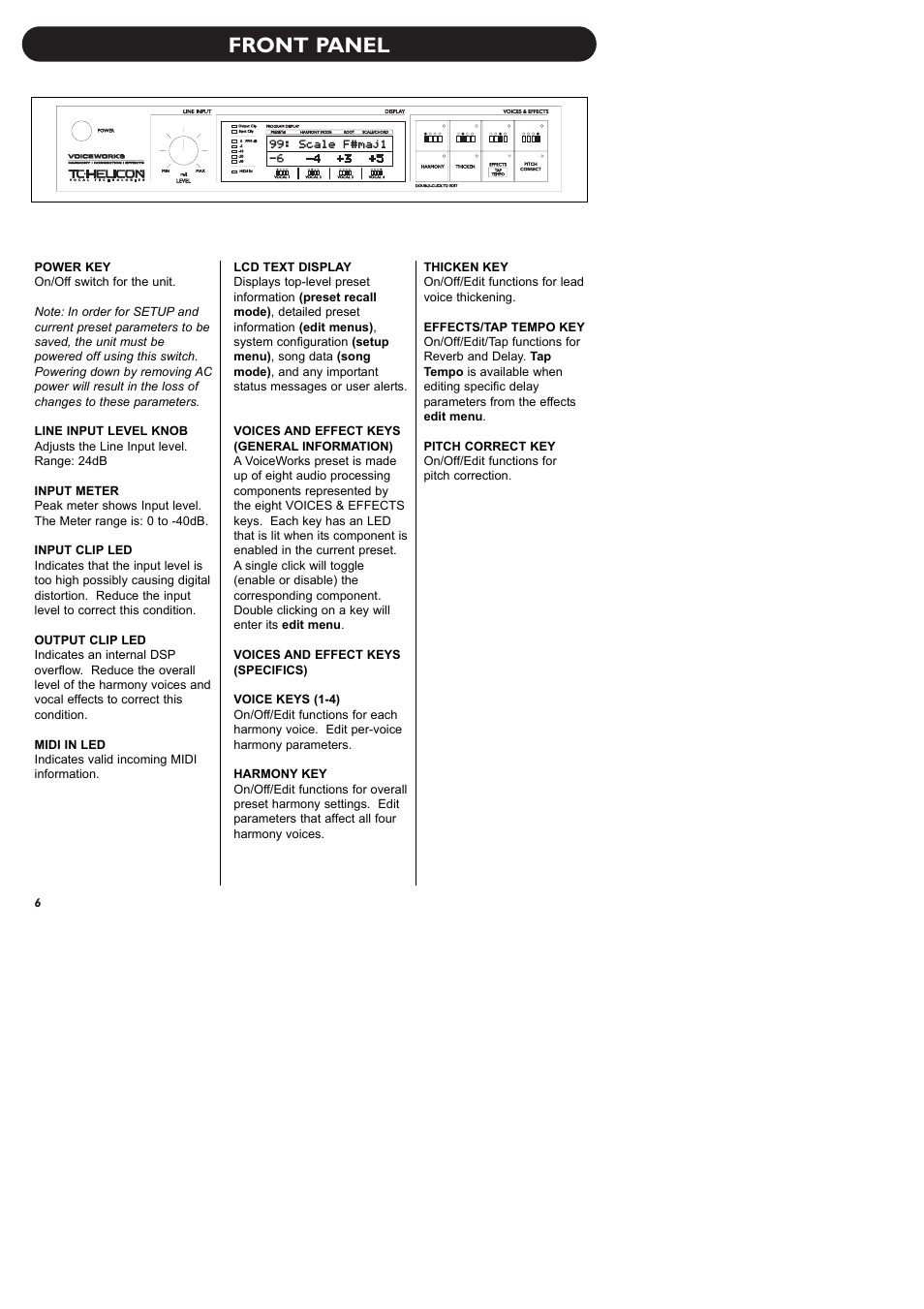 Front panel | TC-Helicon VoiceWorks Manual User Manual | Page 8 / 33