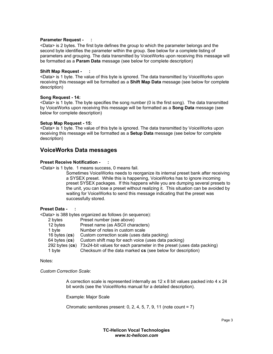 Voiceworks data messages | TC-Helicon VoiceWorks Sysex Manual User Manual | Page 3 / 8