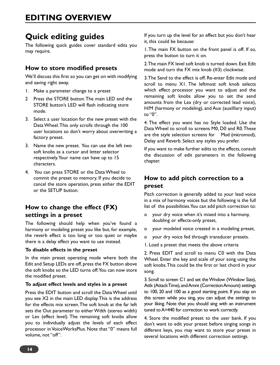 Quick editing guides, Editing overview | TC-Helicon VoiceWorks Plus Manual User Manual | Page 18 / 44