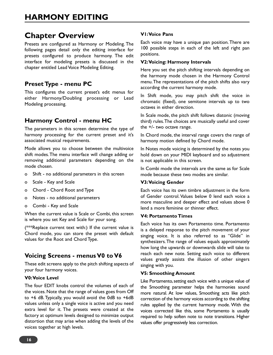 Chapter overview, Harmony editing | TC-Helicon VoiceWorks Plus Manual User Manual | Page 20 / 44