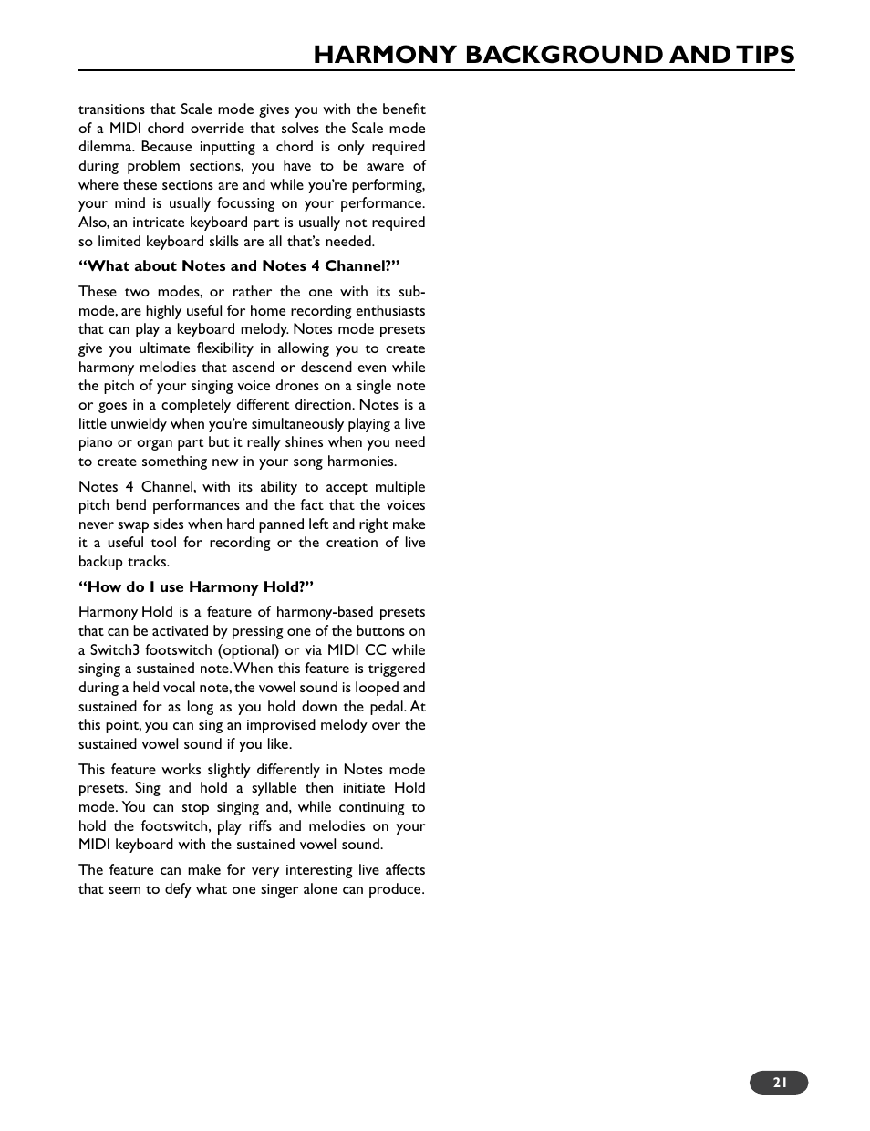 Harmony background and tips | TC-Helicon VoiceWorks Plus Manual User Manual | Page 25 / 44