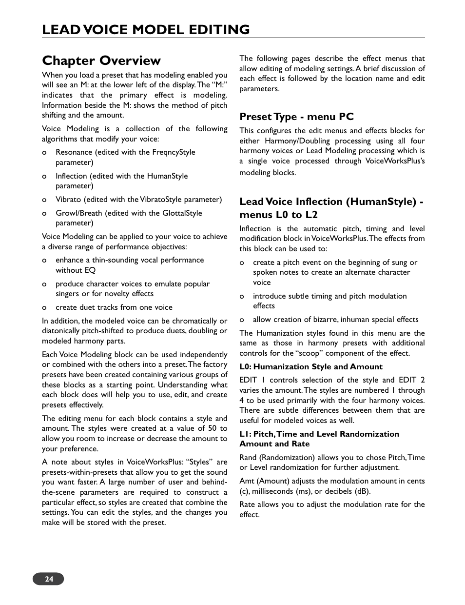 Chapter overview, Lead voice model editing | TC-Helicon VoiceWorks Plus Manual User Manual | Page 28 / 44