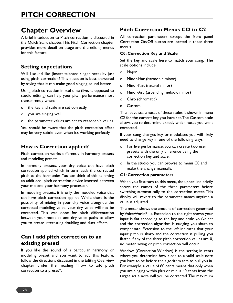 Chapter overview, Pitch correction | TC-Helicon VoiceWorks Plus Manual User Manual | Page 32 / 44