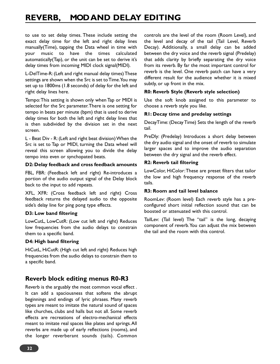 Reverb, mod and delay editing | TC-Helicon VoiceWorks Plus Manual User Manual | Page 36 / 44