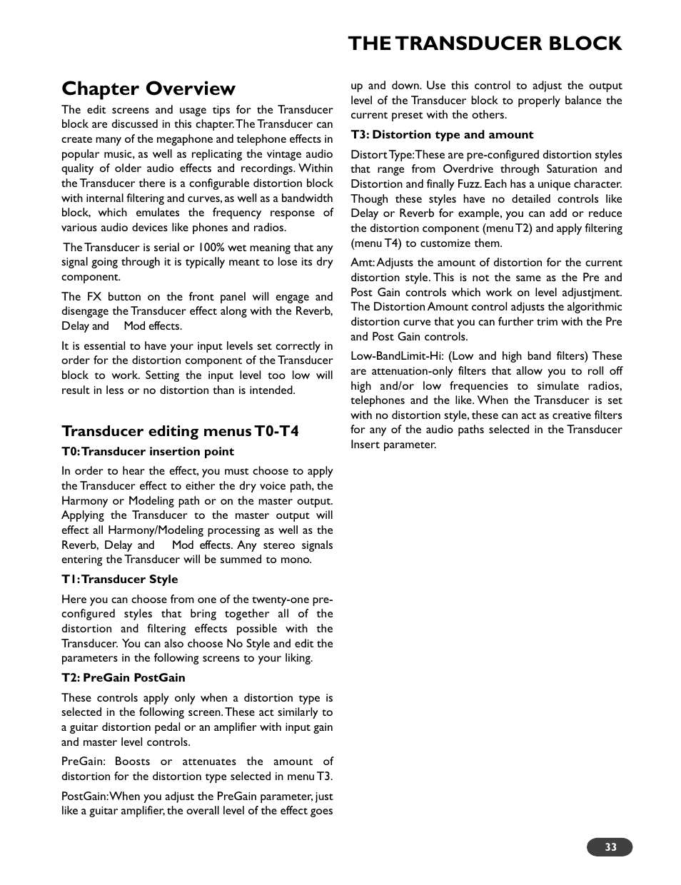 Chapter overview, The transducer block | TC-Helicon VoiceWorks Plus Manual User Manual | Page 37 / 44