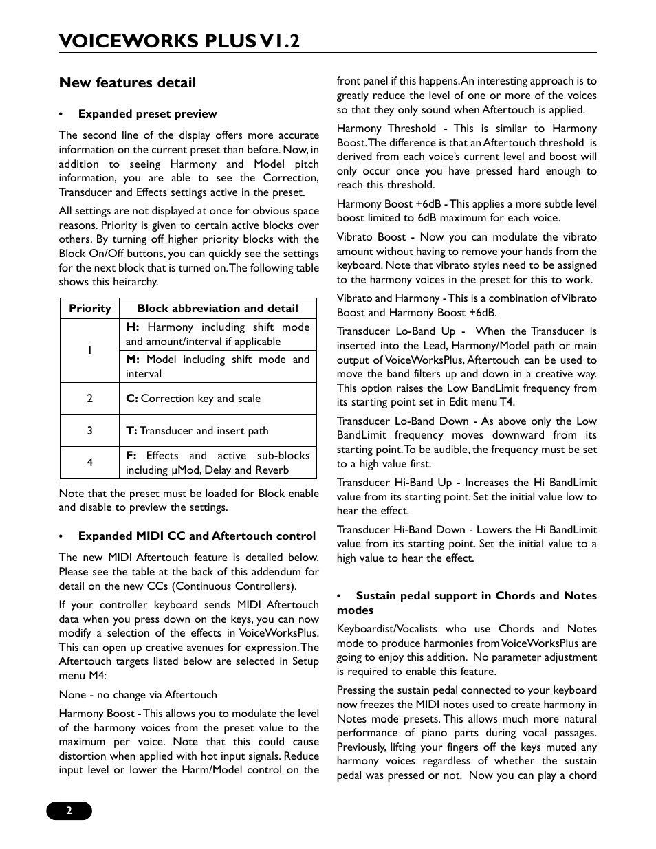Voiceworks plus v1.2, New features detail | TC-Helicon VoiceWorks Plus 1.2 Addendum User Manual | Page 2 / 6