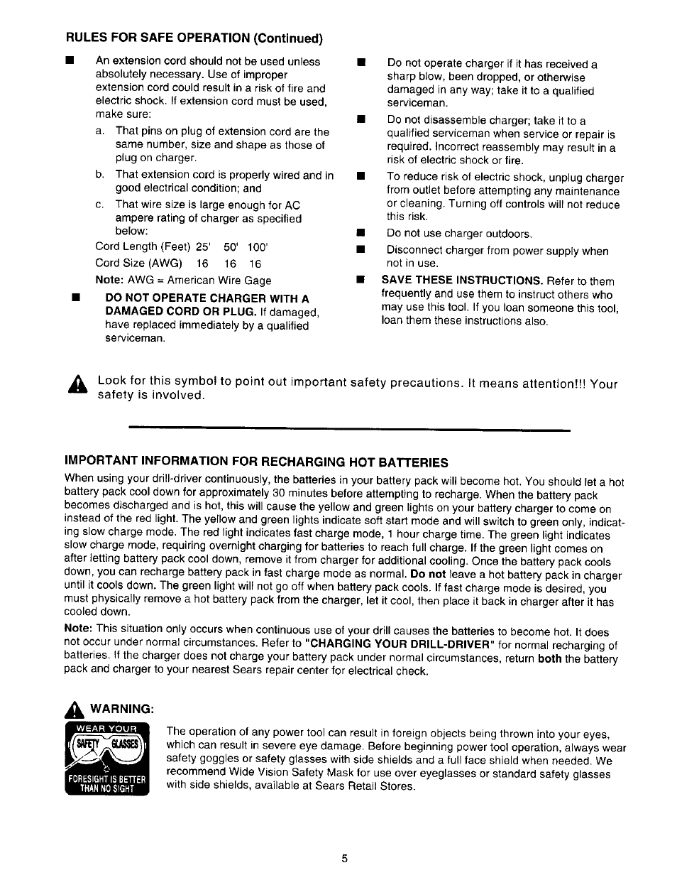 Important information for recharging hot batteries | Craftsman 315.271350 User Manual | Page 5 / 16