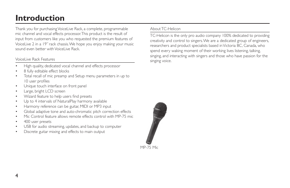 Introduction | TC-Helicon VoiceLive Rack - Basics Manual User Manual | Page 4 / 19