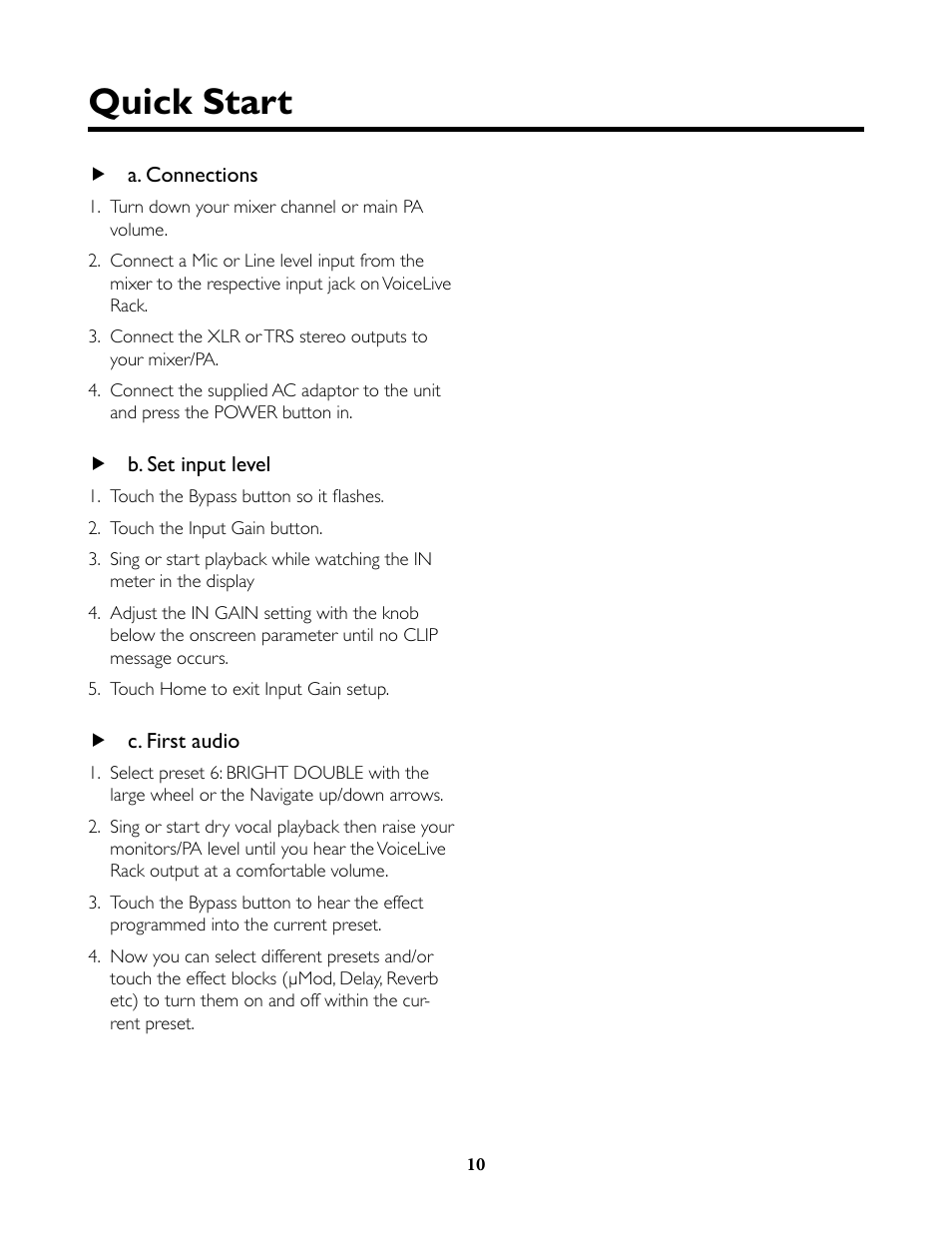 Quick start | TC-Helicon VoiceLive Rack Full User's Manual User Manual | Page 11 / 89