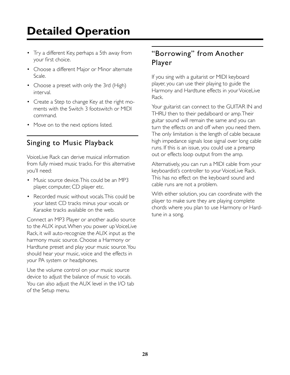 Singing to music playback, Borrowing” from another player, Detailed operation | TC-Helicon VoiceLive Rack Full User's Manual User Manual | Page 29 / 89