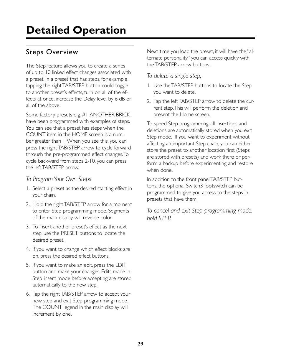 Steps overview, Detailed operation | TC-Helicon VoiceLive Rack Full User's Manual User Manual | Page 30 / 89