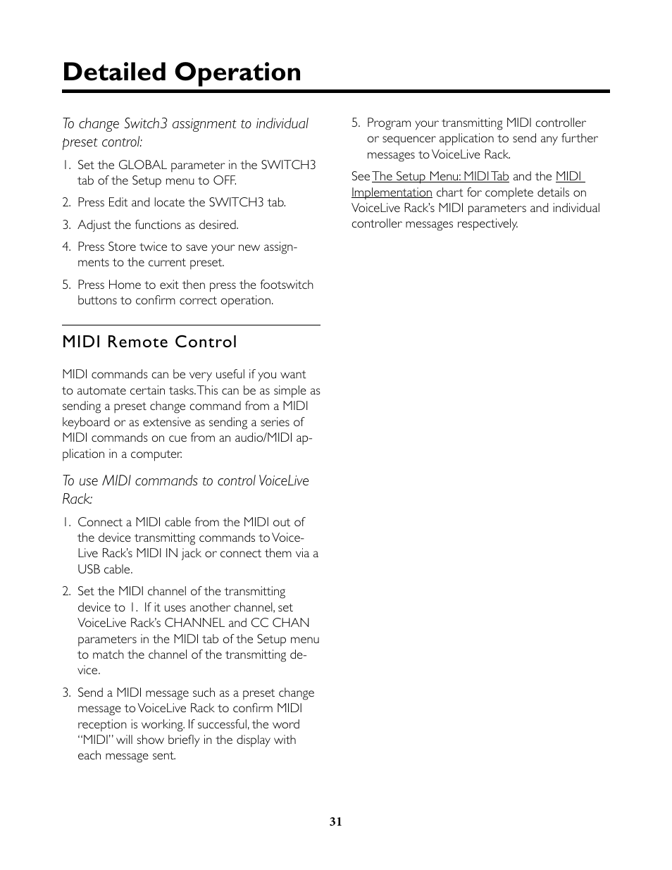 Midi remote control, Detailed operation | TC-Helicon VoiceLive Rack Full User's Manual User Manual | Page 32 / 89