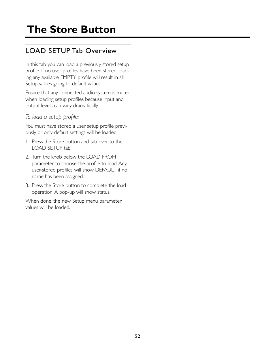 Load setup tab overview, The store button | TC-Helicon VoiceLive Rack Full User's Manual User Manual | Page 53 / 89