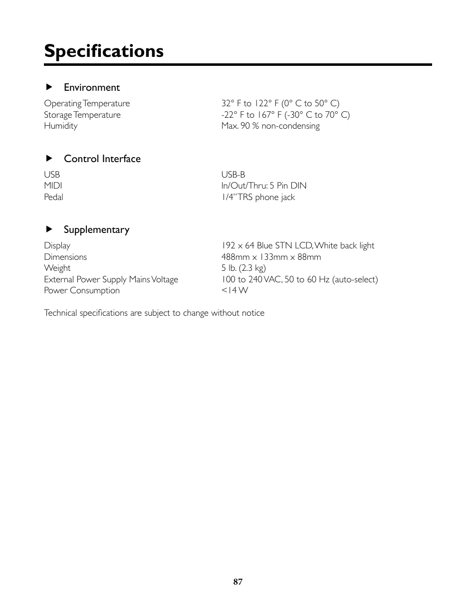 Specifications | TC-Helicon VoiceLive Rack Full User's Manual User Manual | Page 88 / 89