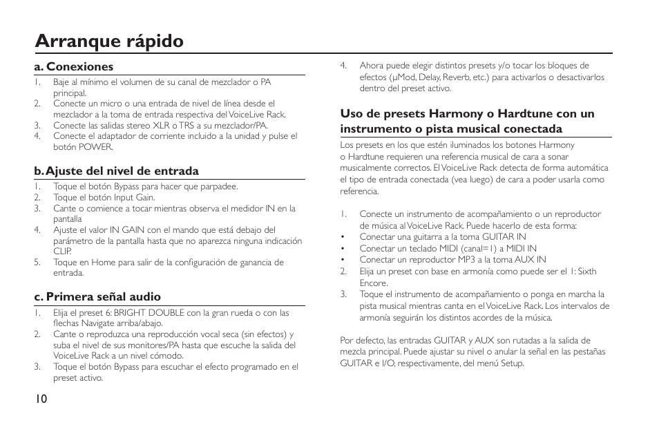 Arranque rápido | TC-Helicon VoiceLive Rack - Basics Manual User Manual | Page 10 / 18