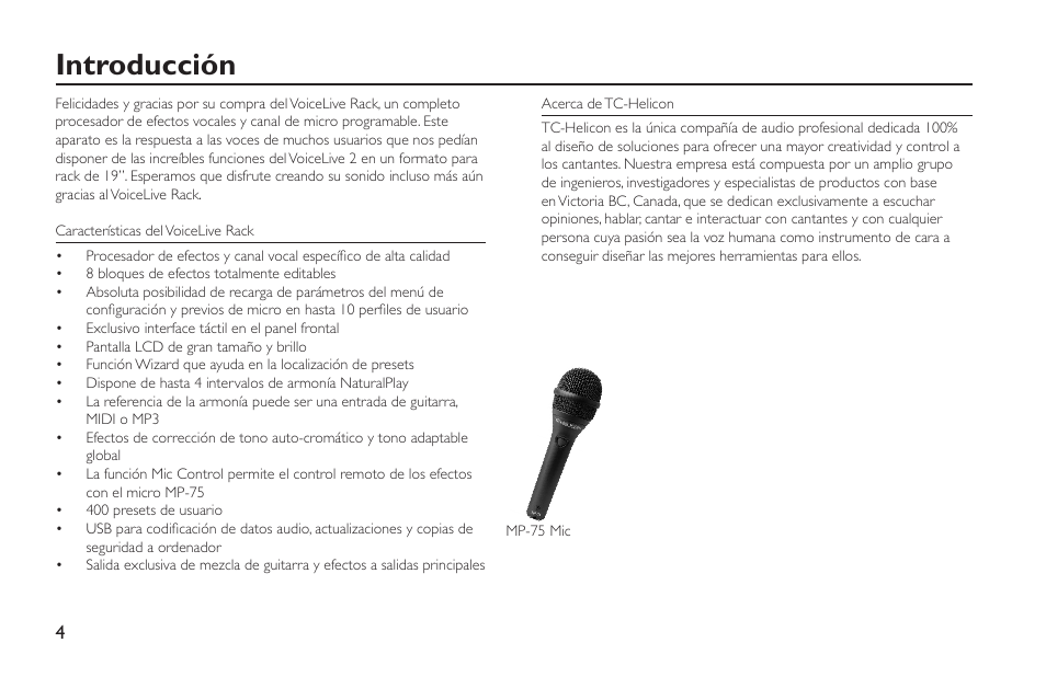 Introducción | TC-Helicon VoiceLive Rack - Basics Manual User Manual | Page 4 / 18