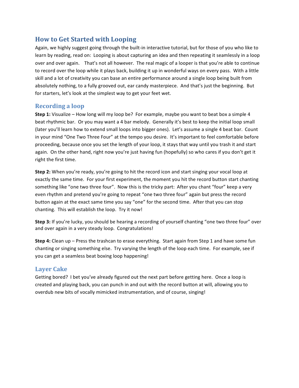 How to get started with looping | TC-Helicon Voicejam manual User Manual | Page 4 / 11