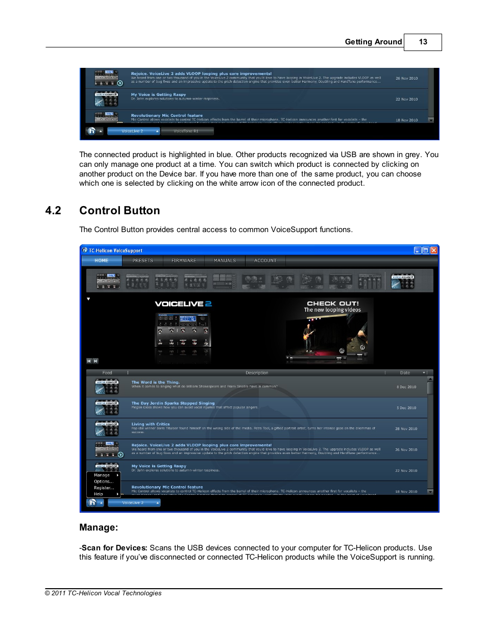 Control button, 2 control button | TC-Helicon VoiceSupport Manual User Manual | Page 15 / 39