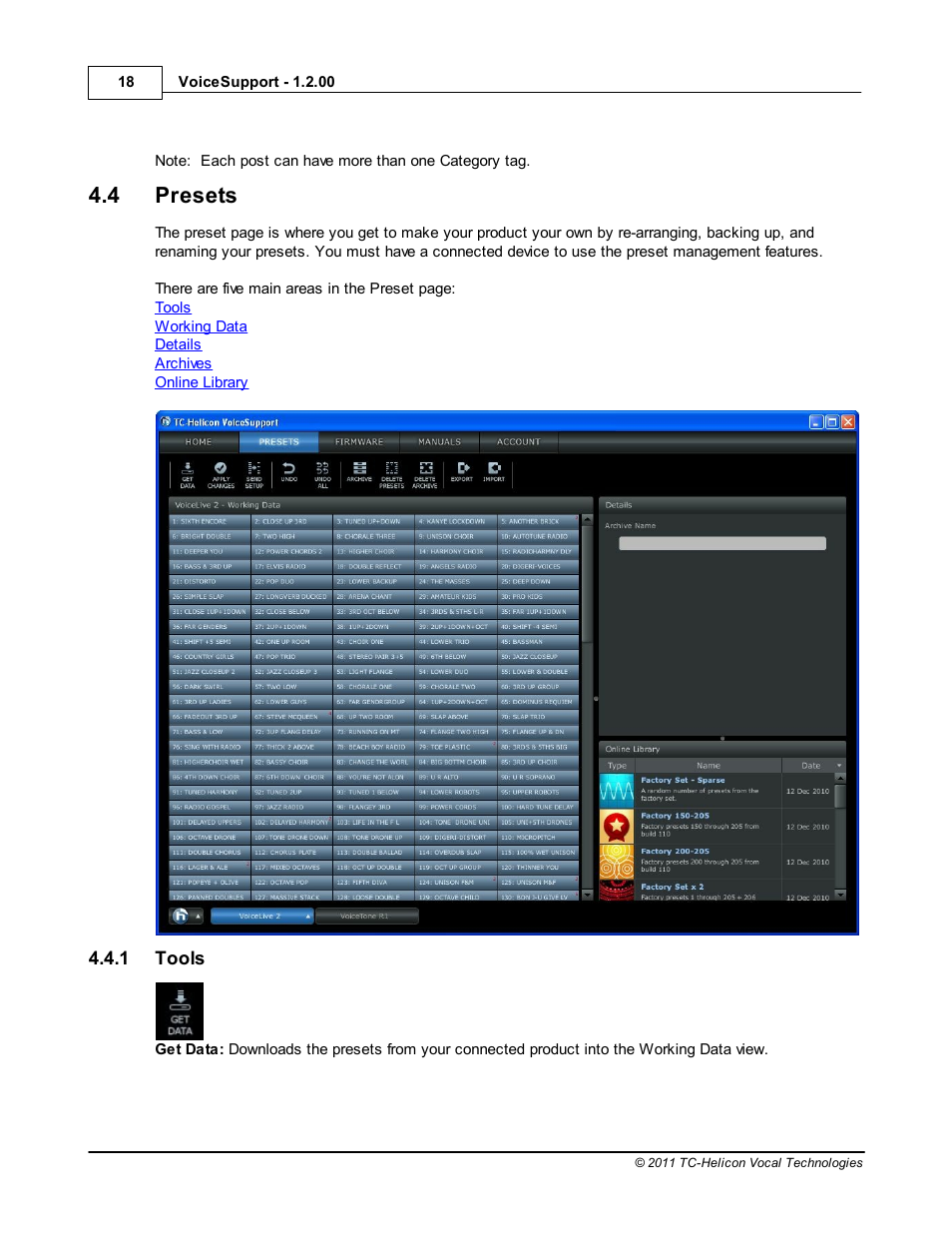 Presets, Tools, 4 presets | TC-Helicon VoiceSupport Manual User Manual | Page 20 / 39