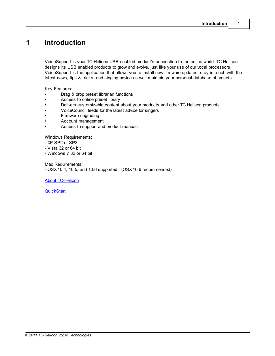 Introduction, Part i introduction, 1introduction | TC-Helicon VoiceSupport Manual User Manual | Page 3 / 39