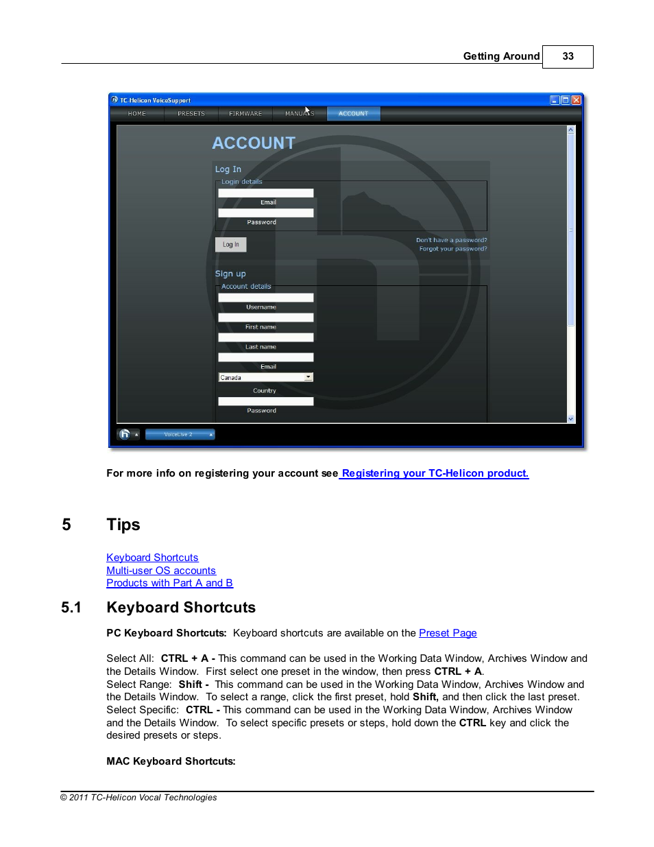 Tips, Keyboard shortcuts, Part v tips | 1 keyboard shortcuts, 5tips | TC-Helicon VoiceSupport Manual User Manual | Page 35 / 39