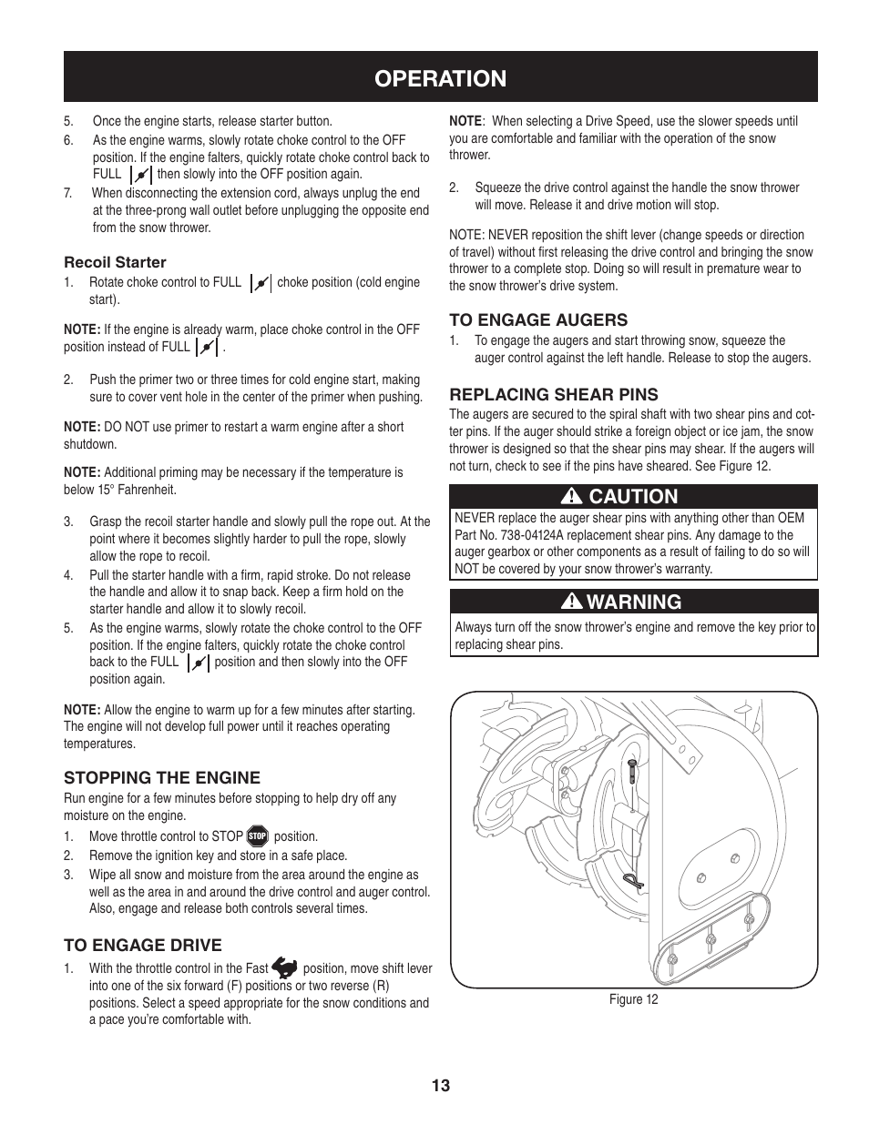 Operation, Caution, Warning | Craftsman 247.88045 User Manual | Page 13 / 64