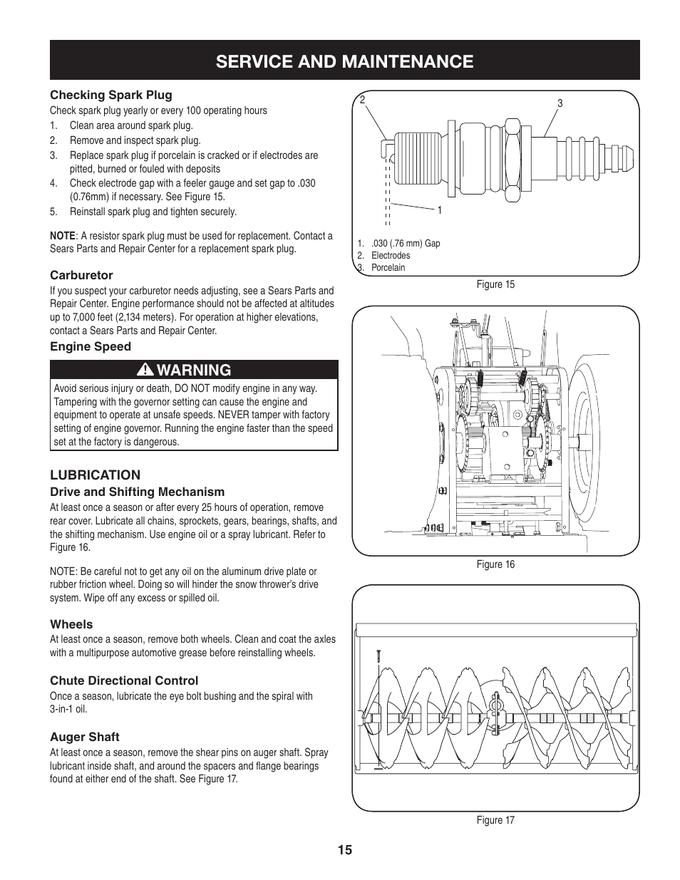 Service and maintenance, Warning | Craftsman 247.88045 User Manual | Page 15 / 64