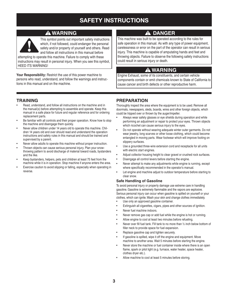 Safety instructions, Danger, Warning | Craftsman 247.88045 User Manual | Page 3 / 64