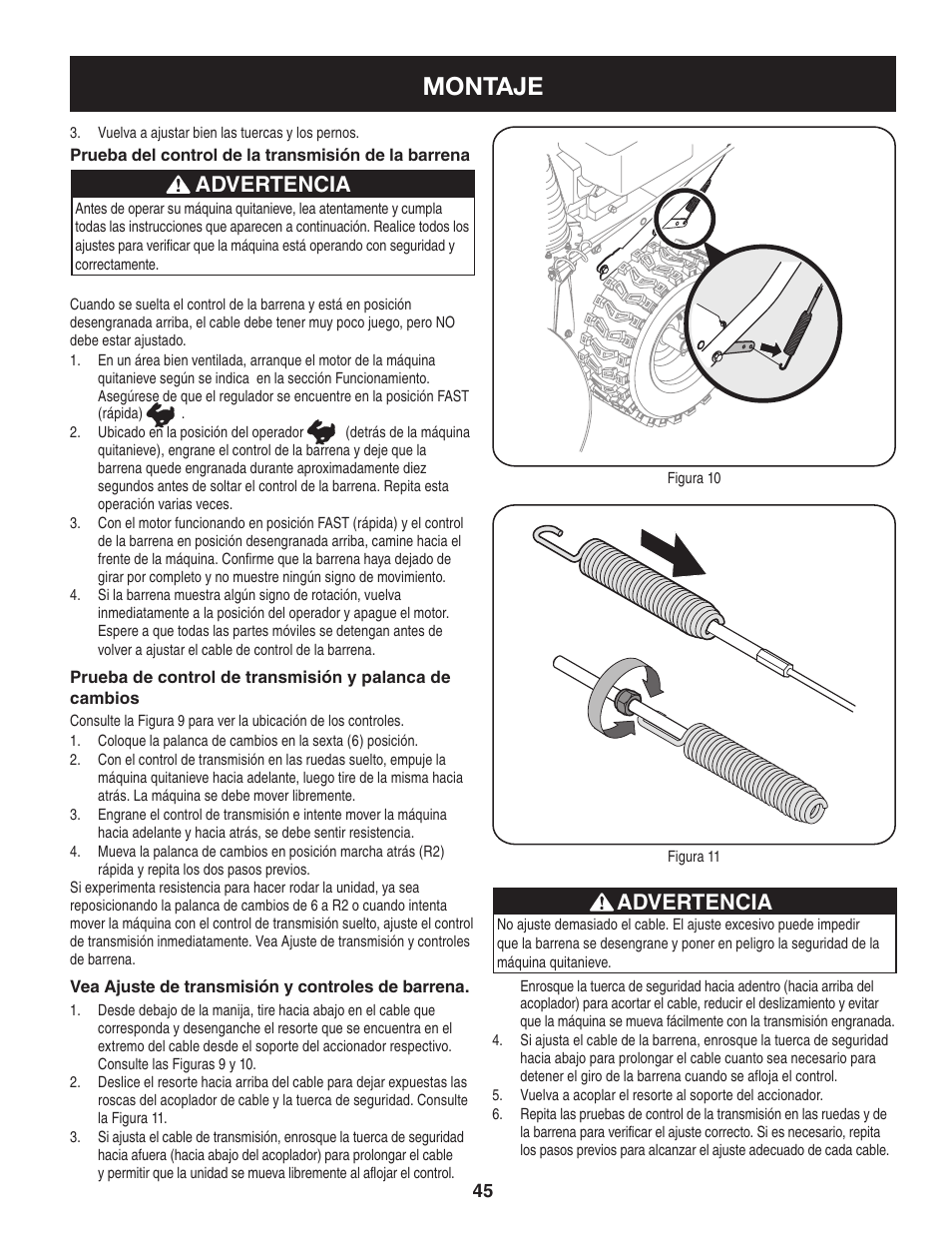 Montaje, Advertencia | Craftsman 247.88045 User Manual | Page 45 / 64