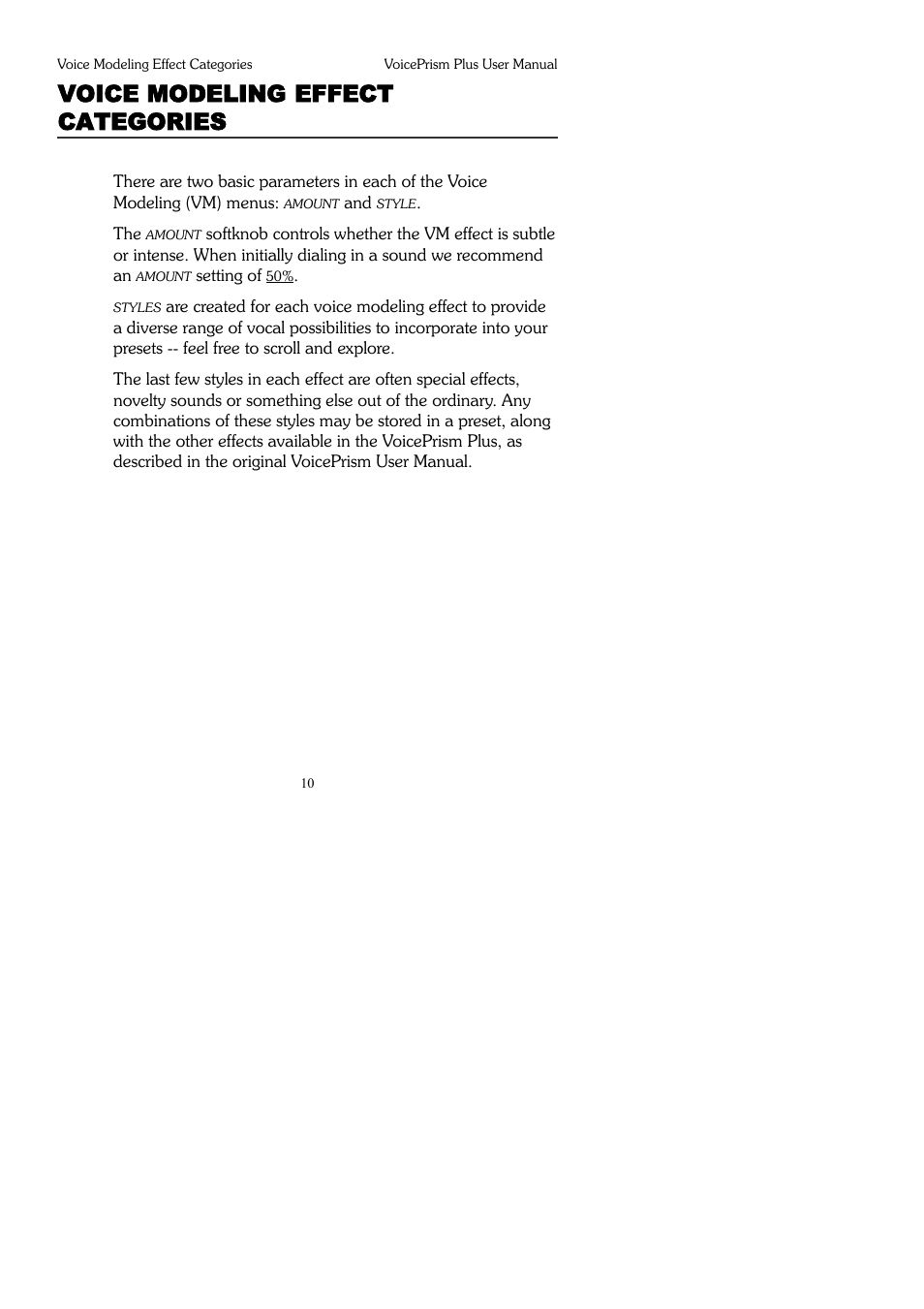 Voice modeling effect categories | TC-Helicon VoicePrismPlus Manual User Manual | Page 10 / 41