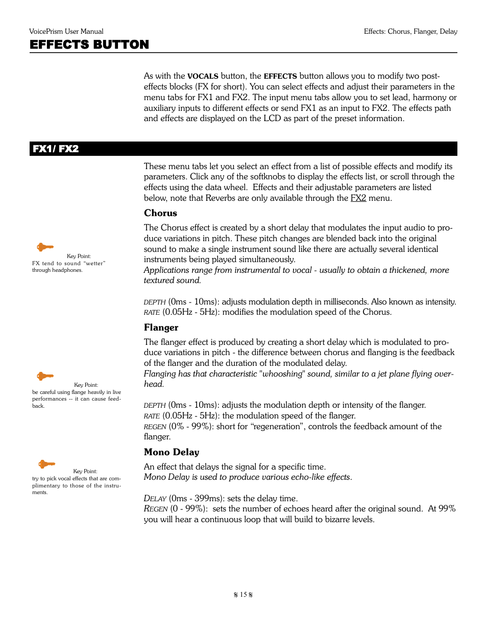 Effects button | TC-Helicon Voiceprism Manual User Manual | Page 15 / 46