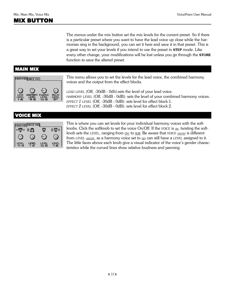 Mix button, Main mix, Voice mix | TC-Helicon Voiceprism Manual User Manual | Page 22 / 46