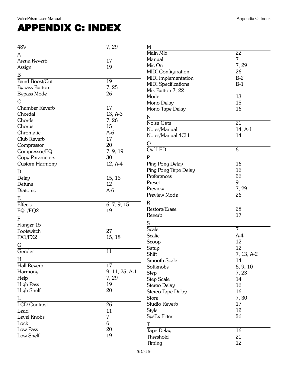 Appendix c: index | TC-Helicon Voiceprism Manual User Manual | Page 41 / 46