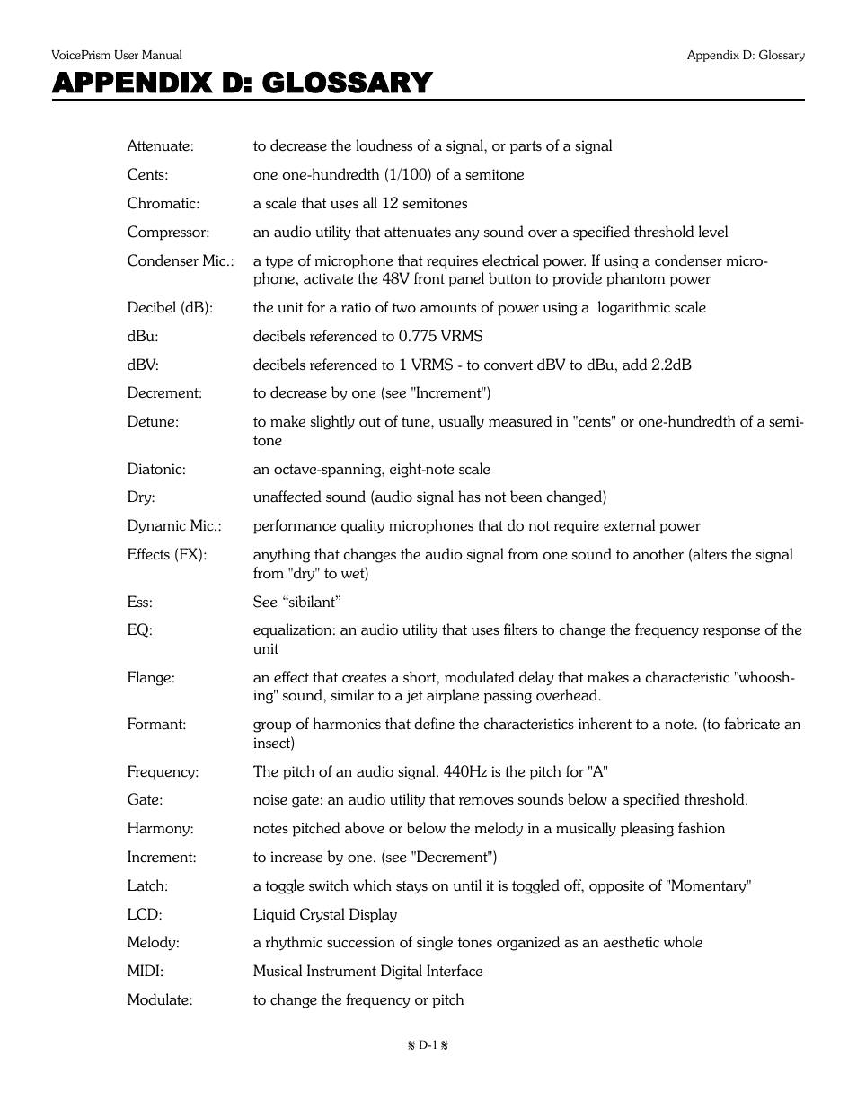 Appendix d: glossary | TC-Helicon Voiceprism Manual User Manual | Page 43 / 46