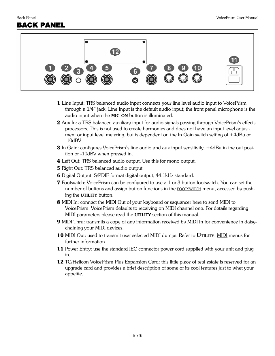 Back panel | TC-Helicon Voiceprism Manual User Manual | Page 8 / 46