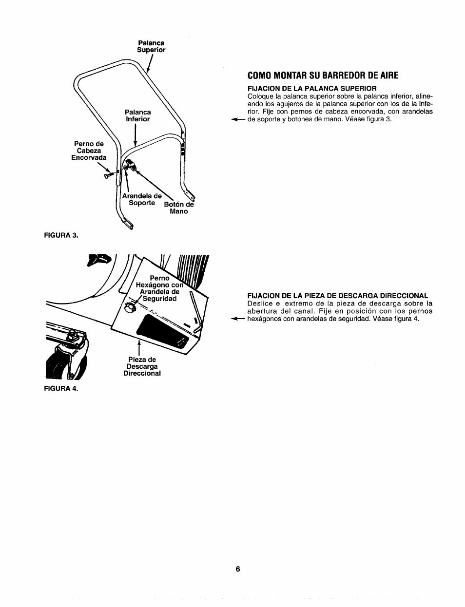 Como montar su barreoor de aire, Fijacion de la palanca superior, Figura 3 | Fijacion de la pieza de descarga direccional | Craftsman 247.797900 User Manual | Page 28 / 36