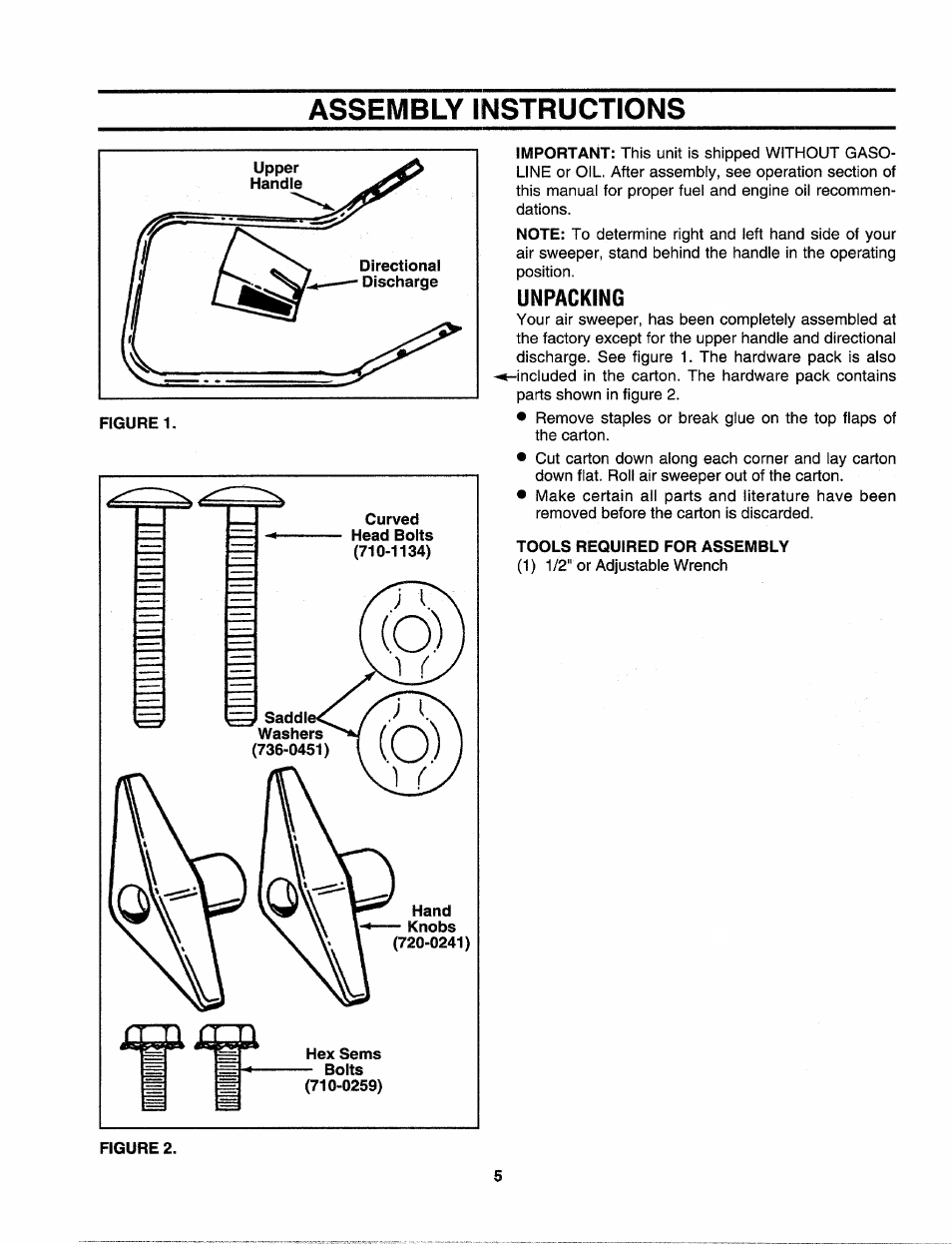 Assembly instructions, Unpacking | Craftsman 247.797900 User Manual | Page 5 / 36