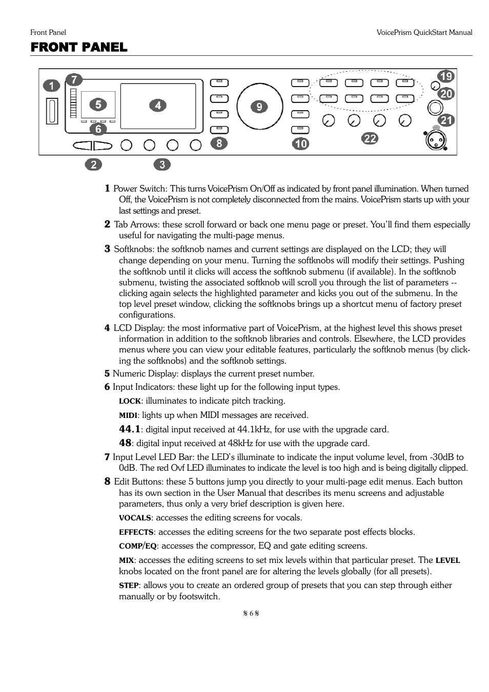 Front panel | TC-Helicon Voiceprism Quickguide User Manual | Page 6 / 9