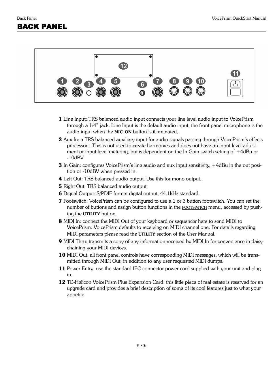 Back panel | TC-Helicon Voiceprism Quickguide User Manual | Page 8 / 9