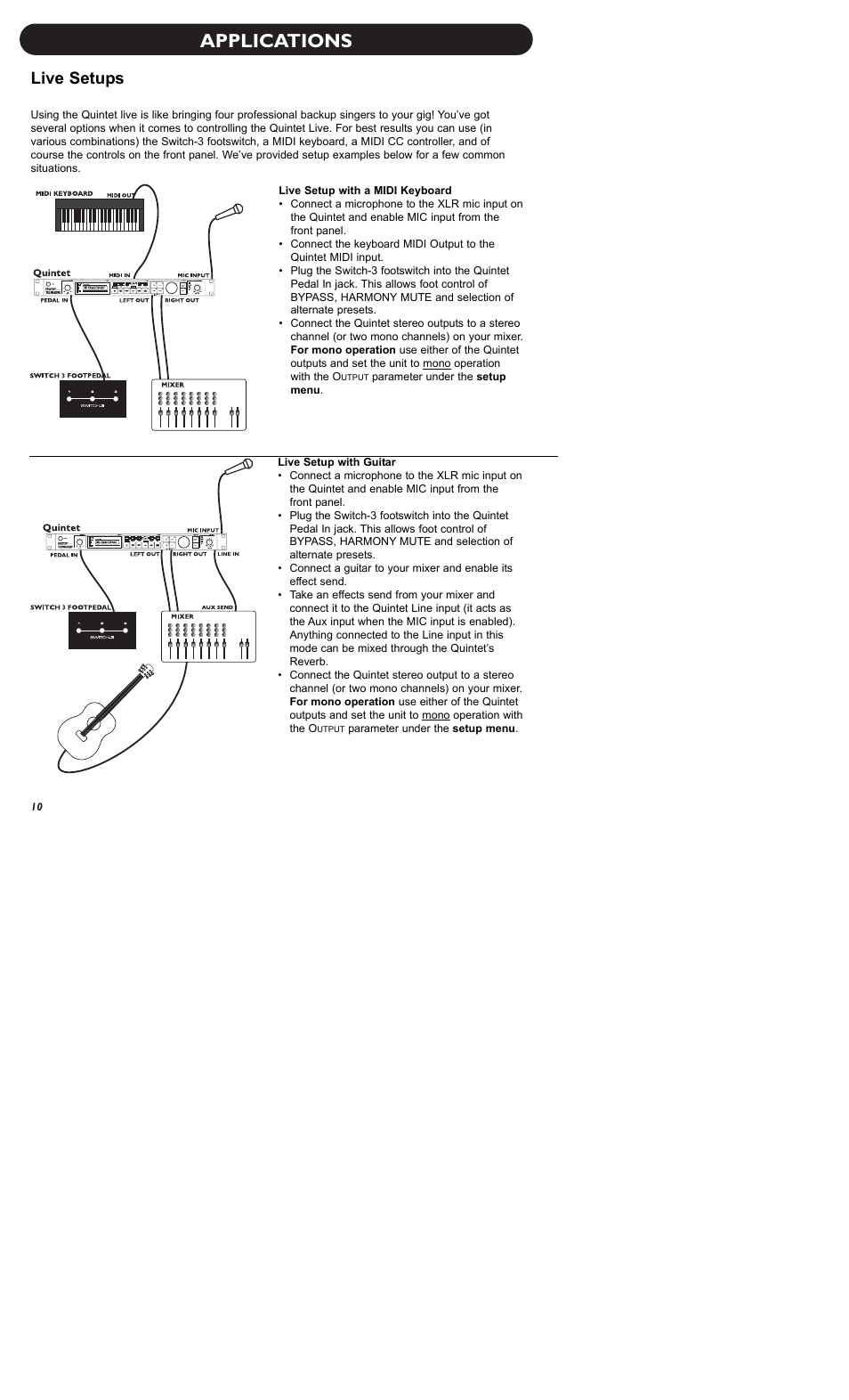 Applications, Live setups | TC-Helicon Quintet Manual User Manual | Page 12 / 25