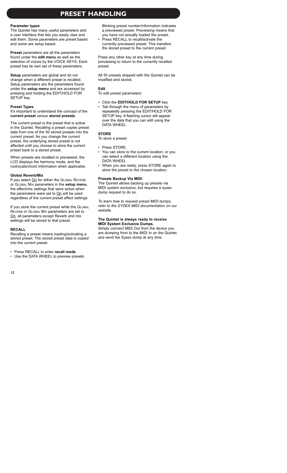 Preset handling | TC-Helicon Quintet Manual User Manual | Page 14 / 25